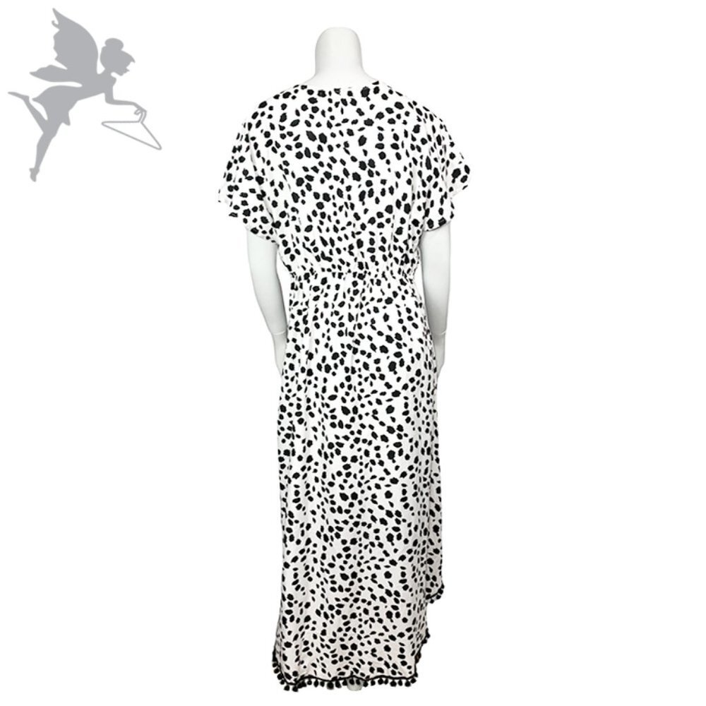 NWT AMERICA & BEYOND Cow Print Faux Wrap Pompon Maxi Cover Up - Picture 3 of 7